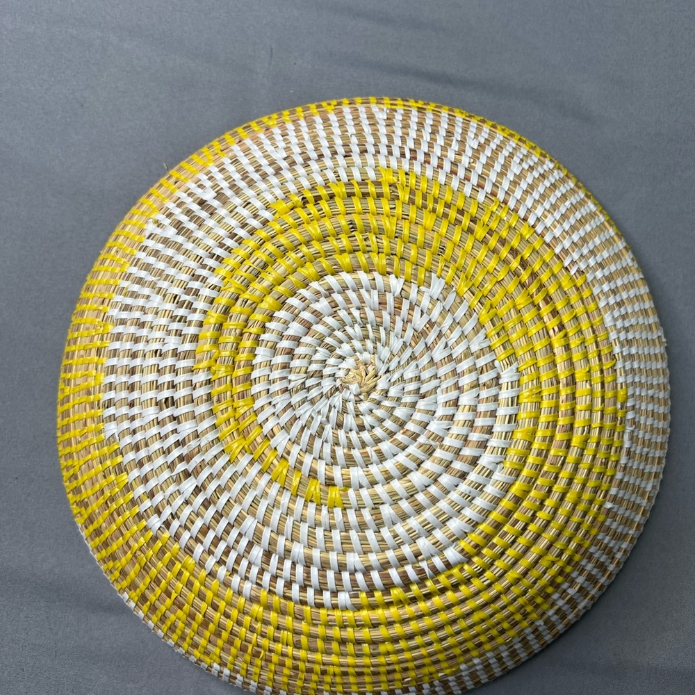 Handwoven Yellow & White Coil Basket Boho Coastal Decor - Picture 7 of 8